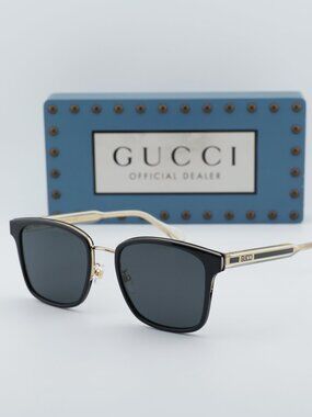 Gucci GG0563SK 001 Men Square Sunglasses - Black / Gold / Grey